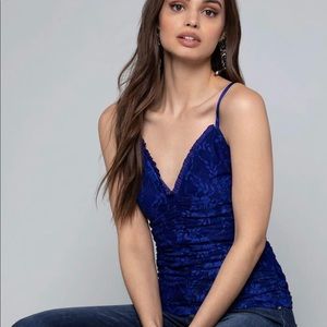 Bebe Clematis Blue Mesh Tank Top